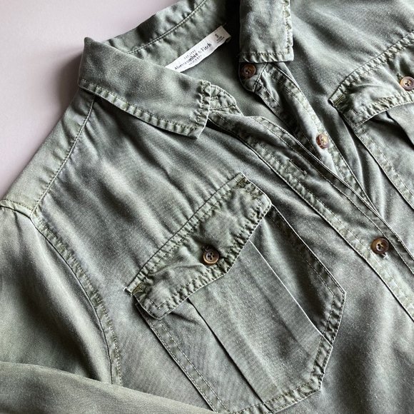 Oversized Long Sleeve Shirt Dress, Distressed Olive Green, Abercrombie & Fitch - Picture 6 of 10